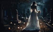 Photo Of A Woman In A Wedding Dress Standing In A Cemetery