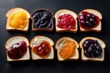 Fototapeta Zwierzęta - Toast with different types of homemade jam. AI generative