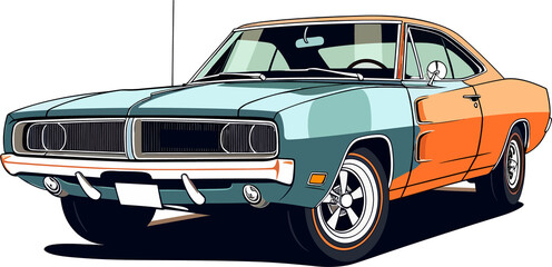 Dodge Charger Vintage Classic Car  Illustration, Vintage Classic Car Illustration