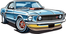 Ford Mustang Illustration, Vintage Classic Car Illustration