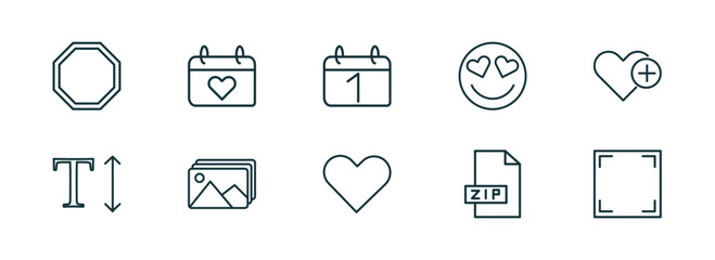 Wall Mural - set of 10 linear icons from user interface concept. outline icons such as eighties, heart on calenda
