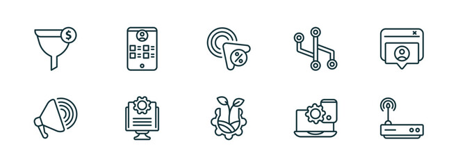 Wall Mural - set of 10 linear icons from technology concept. outline icons such as conversion, wireframe, click t