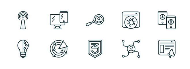 Wall Mural - set of 10 linear icons from technology concept. outline icons such as reach, responsive web de, user