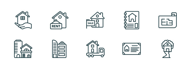 Wall Mural - set of 10 linear icons from real estate concept. outline icons such as real estate, rent, for sale, 