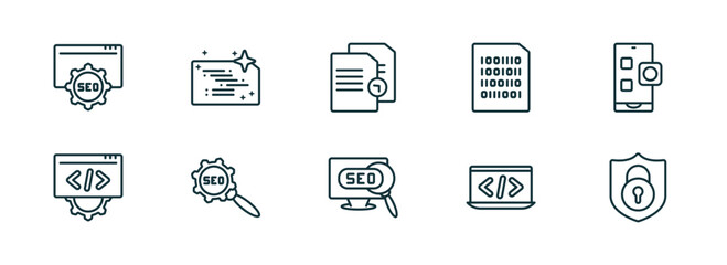 Wall Mural - set of 10 linear icons from seo concept. outline icons such as image seo, clean code, duplicate, vis