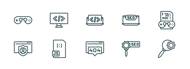 Wall Mural - set of 10 linear icons from seo concept. outline icons such as console, seo tags, coding, 404 error,