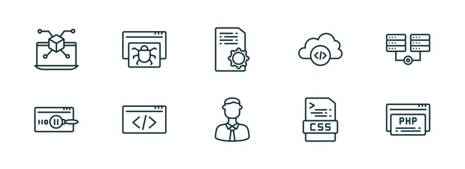 Wall Mural - set of 10 linear icons from programming concept. outline icons such as simulation, bug report, artic