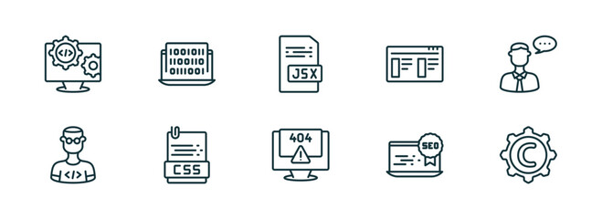 Wall Mural - set of 10 linear icons from seo concept. outline icons such as engineering, binary code, jsx, progra