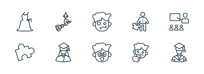 Wall Mural - set of 10 linear icons from people concept. outline icons such as bridesmaids, witch flying broom, c