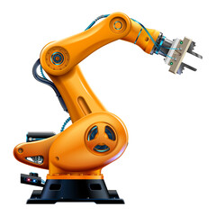 Poster - Robot arm. Automated orange robotic arms or industry 3d manipulator positioner Isolated on transparency background. Hydraulic mechanical robot on factory. Machine crane. Machinery hand. 