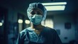 © irissca - Exhausted Medical Worker, nurse, doctor on operating room in the hospital background. Overworked, sad, tired, female healthcare worker. surgical nurse or technician assisting with surgery in hospital