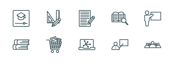Wall Mural - set of 10 linear icons from education concept. outline icons such as educational video, measuring to