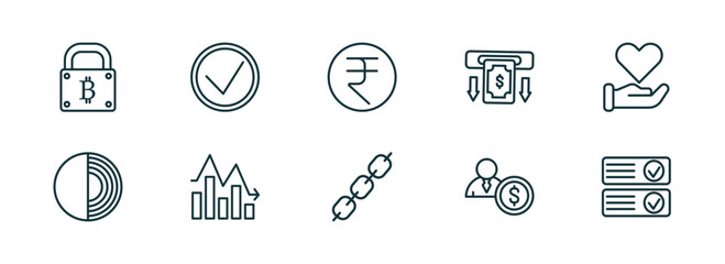 Wall Mural - set of 10 linear icons from cryptocurrency concept. outline icons such as bitcoin encryption, real, 