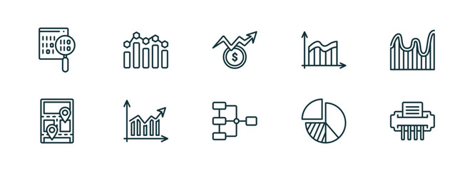 Wall Mural - set of 10 linear icons from business and analytics concept. outline icons such as binary data search