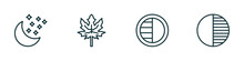 Set Of 4 Linear Icons From Weather Concept. Outline Icons Included Starry Night, Autumn, Last Quarter, First Quarter Vector