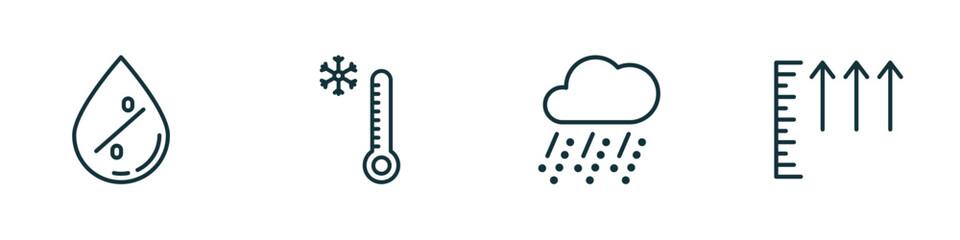 Wall Mural - set of 4 linear icons from weather concept. outline icons included humidity, cold, hailstorm, atmospheric pressure vector