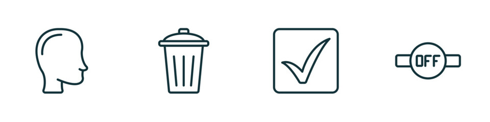 Wall Mural - set of 4 linear icons from user interface concept. outline icons included head, eliminar, check squa