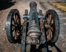 Exhibited Medieval Style Wheeled Cannon Outdoor