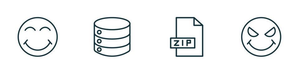 Wall Mural - set of 4 linear icons from user interface concept. outline icons included joyful smile, disk storage