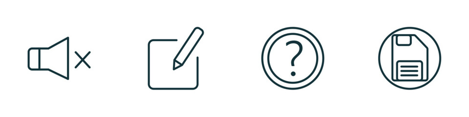 Wall Mural - set of 4 linear icons from user interface concept. outline icons included sound off, edit button, ro