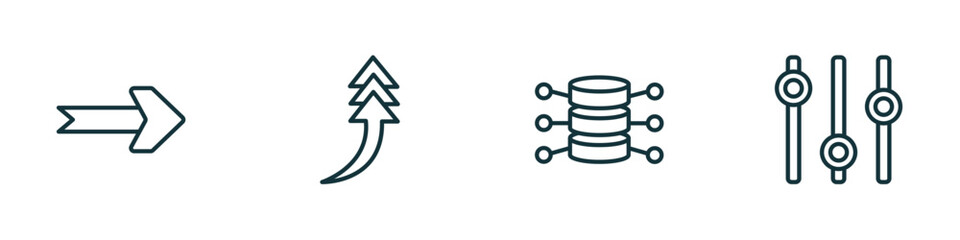 Wall Mural - set of 4 linear icons from user interface concept. outline icons included curved right arrow, turn u