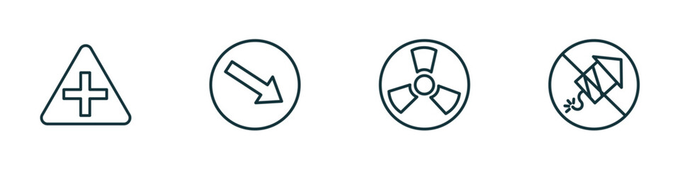 Wall Mural - set of 4 linear icons from traffic signs concept. outline icons included intersection, keep right, n