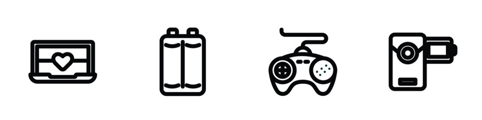 Wall Mural - set of 4 linear icons from technology concept. outline icons included laptop with a heart, baterry, 