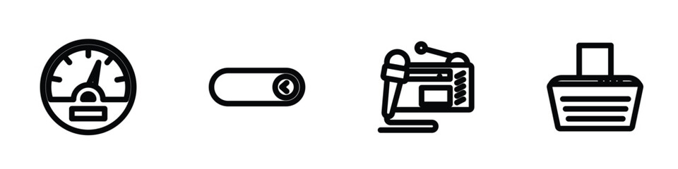 Wall Mural - set of 4 linear icons from technology concept. outline icons included vehicle speedometer, mode, rad