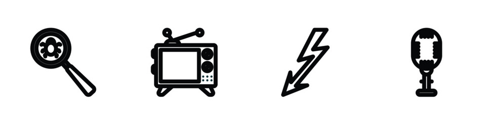 Wall Mural - set of 4 linear icons from technology concept. outline icons included search bug, old tv, lightning 