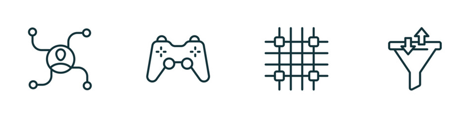 Wall Mural - set of 4 linear icons from technology concept. outline icons included affiliate marketing, video gam