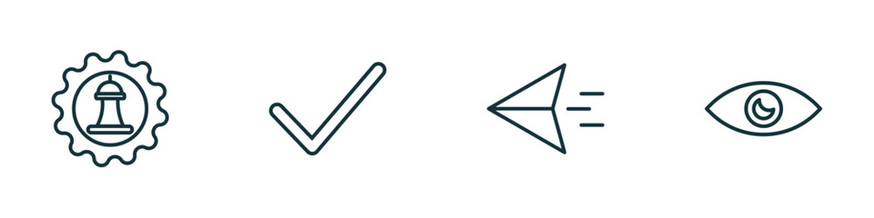 Wall Mural - set of 4 linear icons from success concept. outline icons included strategy management, valid, paper