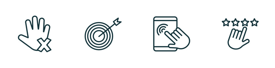 Wall Mural - set of 4 linear icons from success concept. outline icons included restrict, mission, user experienc