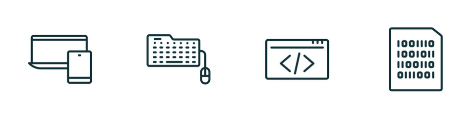 Wall Mural - set of 4 linear icons from programming concept. outline icons included responsive, keyboard and mous