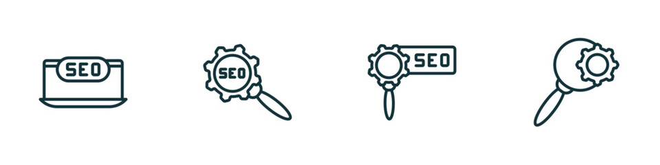 Wall Mural - set of 4 linear icons from seo concept. outline icons included seo monitoring, seo configuration, ad