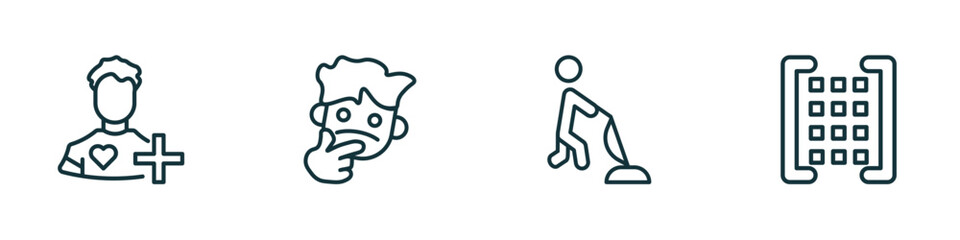 Wall Mural - set of 4 linear icons from people concept. outline icons included patien, thinking smile, man vacuum