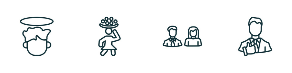 Wall Mural - set of 4 linear icons from people concept. outline icons included boy angel head, woman carrying, pa