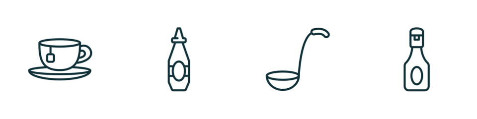 Wall Mural - set of 4 linear icons from kitchen concept. outline icons included tea cup, sauce, ladle, ketchup vector