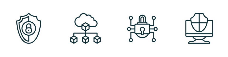 Wall Mural - set of 4 linear icons from internet security concept. outline icons included insecure, network cubes