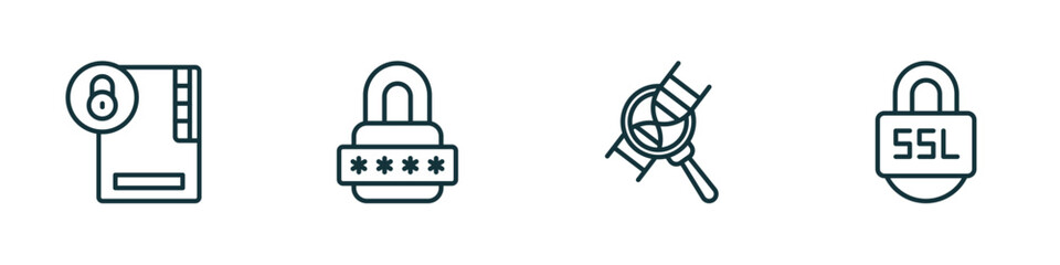 Wall Mural - set of 4 linear icons from internet security concept. outline icons included folder security, locked