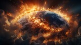 Fototapeta Kosmos - Global Warming Destroying our Planet, Burning and Exploding Earth, Global Catastrophe Concept. Generative Ai