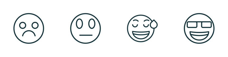 Wall Mural - set of 4 linear icons from emoji concept. outline icons included sad emoji, suspicious emoji, sweati
