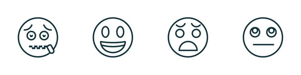 Wall Mural - set of 4 linear icons from emoji concept. outline icons included -mouth emoji, excited emoji, anguis