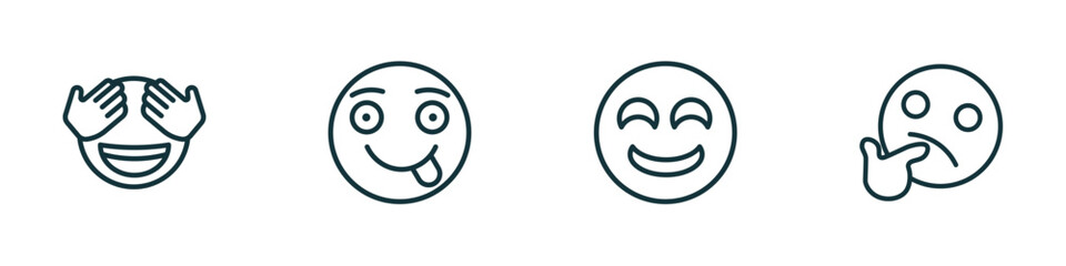 Wall Mural - set of 4 linear icons from emoji concept. outline icons included shy emoji, tongue out emoji, drool 