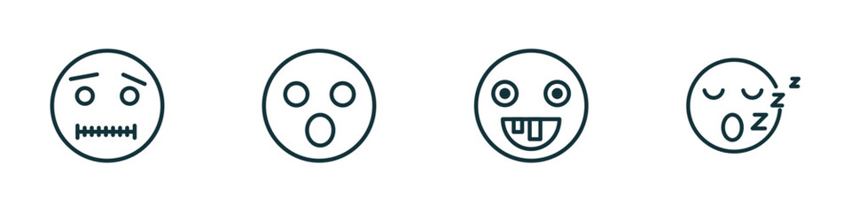 Wall Mural - set of 4 linear icons from emoji concept. outline icons included quiet emoji, surprised emoji, stupid sleep vector