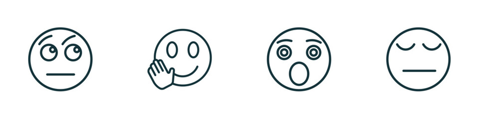 Wall Mural - set of 4 linear icons from emoji concept. outline icons included curious emoji, hello emoji, shocked
