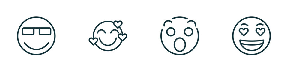 Wall Mural - set of 4 linear icons from emoji concept. outline icons included cool emoji, in love emoji, surprise