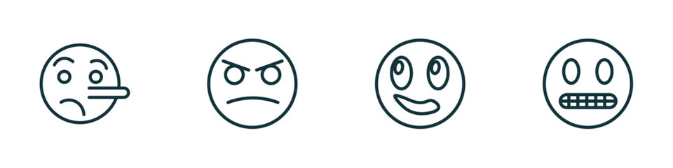 Wall Mural - set of 4 linear icons from emoji concept. outline icons included lying emoji, angry emoji, imagine n