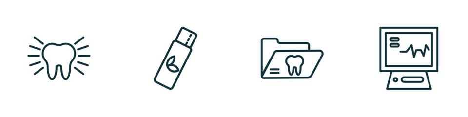 Wall Mural - set of 4 linear icons from dentist concept. outline icons included clean tooth, chewing gum, dental folder, ekg monitor vector