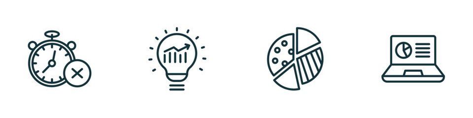 Wall Mural - set of 4 linear icons from business and analytics concept. outline icons included time out, solution