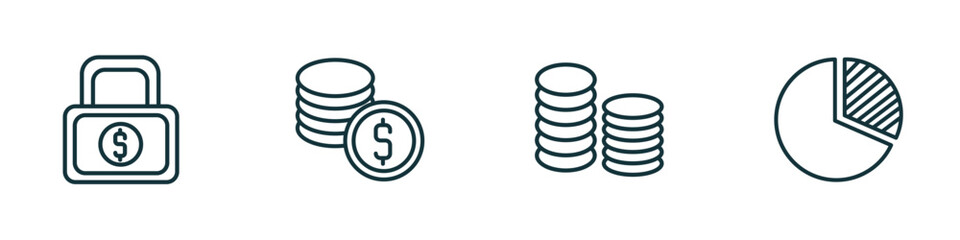 Wall Mural - set of 4 linear icons from business concept. outline icons included safe money, dollar coins stack, 